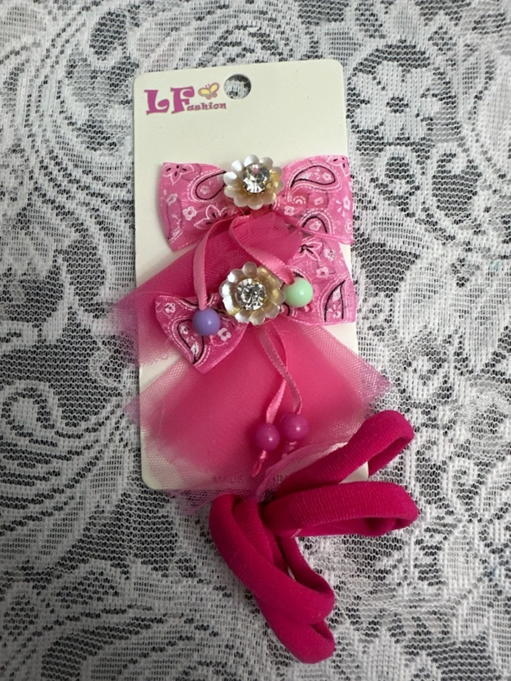 Girls Hair Accessories Set 🎀 5pc Bows & Elastic Hair Ties Cute